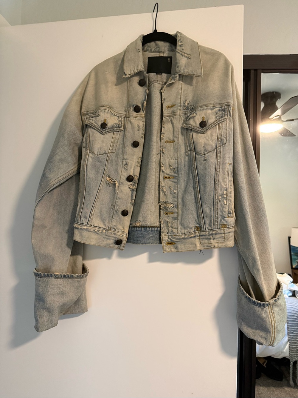 R13 Pale Blue Distressed Denim Jacket